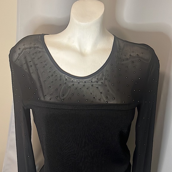 Cache Chest black sheer with Black rhinestones long sleeve with solid bottom. - Picture 3 of 14